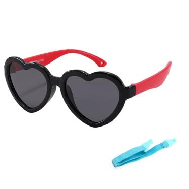 Imagem de Kursan Óculos de sol infantis polarizados em forma de coração para meninas e meninos, armação de borracha flexível TPEE adequada para crianças de 3 a 8 anos, Preto e vermelho