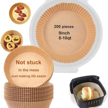 Imagem de Forros de fritadeira a ar de 22 cm descartáveis redondos – 200 peças de papel pergaminho antiaderente para fritadeira a ar de 8 a 10 litros