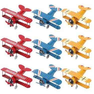 Imagem de 9 peças de decoração de avião de metal para pendurar ferro biplano vintage modelos de avião retrô avião avião para decoração de casa aniversário quarto decoração de mesa adereços de foto (vermelho,