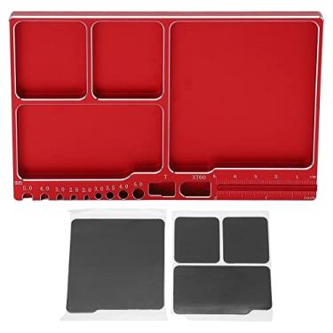 Imagem de Bandeja de parafuso magnético para tipo rc, liga de alumínio para reparo de brinquedos com almofada magnética, organizador de ferramentas azul para eletrônicos e veículos rc (Vermelho)