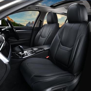 Imagem de Capas De Assento De Carro De Couro Nappa Waterproof Automotive Seat Covers Com Airbag Compatível, Universal Fit Para A Maioria Dos Suv Sedan Truck (Preto, Conjunto Completo)