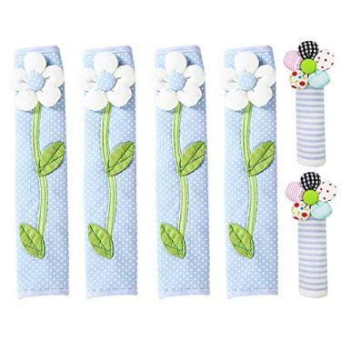 Imagem de LSJDEER Pacote com 6 capas de maçaneta de porta de geladeira para aparelhos de cozinha, luvas protetoras, protetor de tecido antiderrapante para micro-ondas e forno de lava-louças, Azul