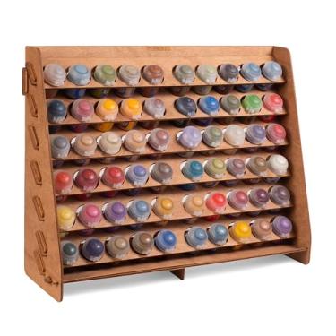 Imagem de Plydolex Organizador de pintura Citadel com 60 furos para conjunto de pintura em miniatura – Suporte para armazenamento de tinta artesanal de madeira montado na parede e organizador OPI – Suporte para