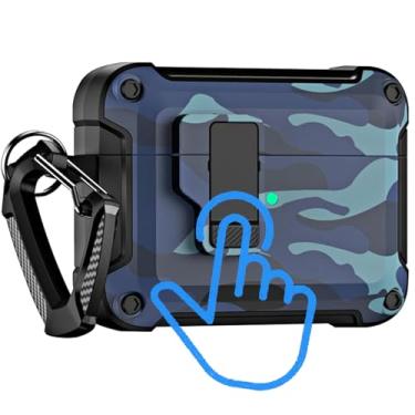 Imagem de YSNZAQ Capa de fone de ouvido camuflada para Samsung Galaxy Buds 3 Pro, proteção militar à prova de choque com mosquetão e clipe de bloqueio seguro para Samsung Galaxy Buds3/Buds3 Pro MCEJ azul escuro