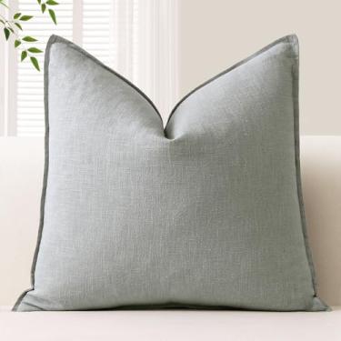 Imagem de OTOSTAR Capa de almofada decorativa de linho macio com destaque para casa de fazenda, capa de almofada boho, sólida, decoração de casa moderna para sofá, sofá-cama, sala de estar, 45 x 45 cm, cinza