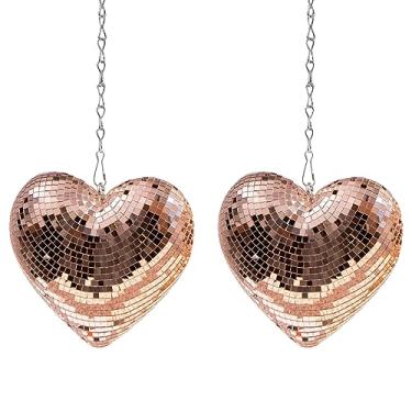 Imagem de Favation Disco Ball 2 Pack Heart Shaped Disco Balls Rose Gold Disco Ball Decorations for Party,Room, Home, Bar, KTV, Hanging Disco Decor Retro-Reflective Disco Ball Lights(6.3 inch)F