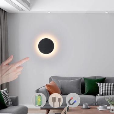 Imagem de Luminária de parede LED operada por toque ajustável luminária de parede com interruptor luzes de parede bateria recarregável ferro acrílico luz de parede interior 2700K/6500K (preto, luz que