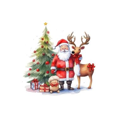Imagem de Adesivo de assento de vaso sanitário de banheiro colorido árvore de Natal Papai Noel e rena padrão de Natal PVC parede porta janela adesivos de geladeira decoração decalques arte mural