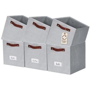 Imagem de DECOMOMO Caixas De Armazenamento, Caixa De Armazenamento Em Cubo Com Porta-Etiquetas, Cubos De Armazenamento Em Tecido Para Organizar Prateleiras, Armário, Brinquedos, Roupas(11" / 6Pcs, Textura Clara