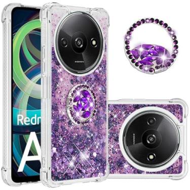Imagem de Monwutong Capa de ajuste fino para Redmi A3, capa de silicone com glitter líquido efeito areia movediça com suporte, capa de proteção de tela e câmera para Redmi A3, WTZH roxo