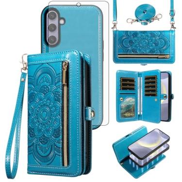 Imagem de Asuwish Capa de celular para Samsung Galaxy S24 Plus S24+ 5G Carteira com zíper magnético destacável com alça protetora de tela flor flip compartimento para cartão S24plus 24S + S 24 24+ mulheres