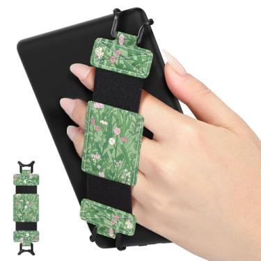 Imagem de MoKo Alça de mão macia para tablet Kindle eReaders Fire de 6-8 polegadas Kindle/Kobo/Voyaga/Lenovo/Sony Kindle E-Book, alça de mão preta de alta elasticidade versátil suporte de dedo leve, flor verde