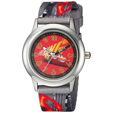 Imagem de Disney Relógio analógico de quartzo masculino Carros 3 de aço inoxidável com pulseira de nylon, cinza, 16 (modelo: WDS000296)