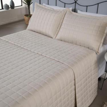 Imagem de Kit Colcha Cobre Leito Matelado King 3 Pçs Dupla Face Soft - Areia - G