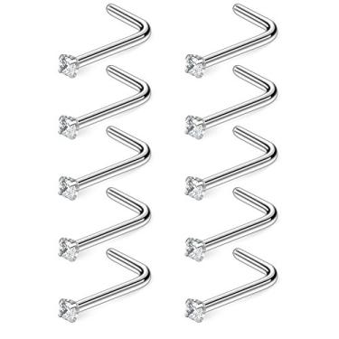 Imagem de Ruifan 10 – 40 peças 22 G Aço Cirúrgico Diamante CZ Piercing Joia em forma de L 1,5 mm 2 mm 2,5 mm 3 mm