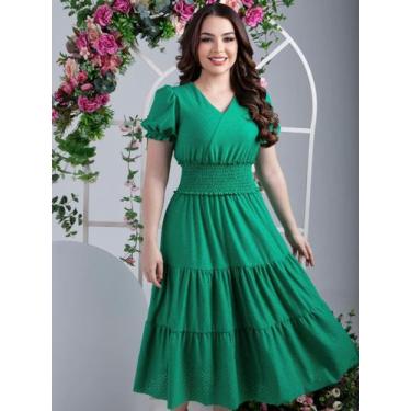 Imagem de Vestidos Midi Elegante Malha Lese Acinturado com Manga - Fashion, Verd