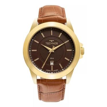 Imagem de Relógio Technos Masculino Steel Dourado Pulseira Couro Oferta 2115MYA/