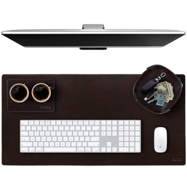 Imagem de Elizo Conjunto de tapete de mesa de couro - couro de flor integral (32 x 16) capa de mesa de camada dupla de 3 mm, protetor e mouse pad | Tapete de mesa grande para jogos com teclado de computador