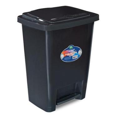 Imagem de Lixeira com Pedal Preta  Pisa Abre, Pisa Fecha 35 Litros Arqplast
