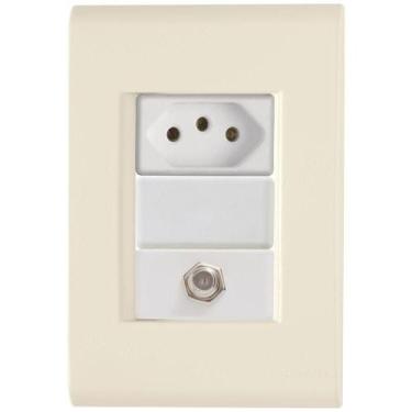 Imagem de Cj Tomadas 10a E Tv Sat Coaxial Liz Bege Tramontina Completo Pronto Tr