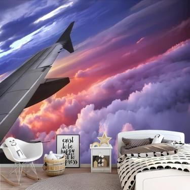 Imagem de Lcythiazole Tamanho Personalizável Descole e Cole Papel de Parede de Avião Grande 3D Roxo para Sala de Estar, Quarto, Quarto Infantil, Quarto de Meninos