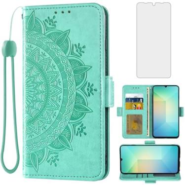 Imagem de Asuwish Capa de telefone para Samsung Galaxy A06 capa carteira de vidro temperado protetor de tela porta-cartão de crédito flip bolsa alça de pulso suporte fólio cordão slot acessórios para celular