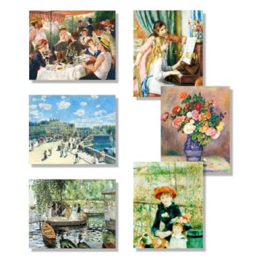 Imagem de Thyrhntr Conjunto de arte de parede em tela Pierre Auguste Renoir, 6 peças de pintura vintage impressionista, pintura a óleo de paisagem natural para educação em casa/escola 20 x 25 cm (Pierre Renoir)