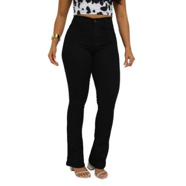 Imagem de Calça Feminina Sawary Sarja Boot Cut Flare Elastano Lycra Preta, 36