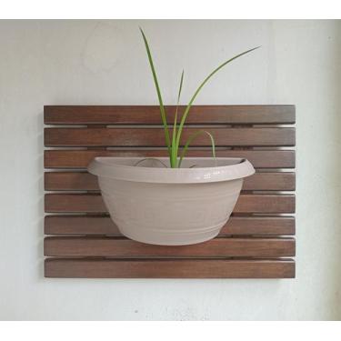 Imagem de Jardim Vertical Módulo em Madeira Ripado 60x40 cm com Vaso Meia Lua 5 
