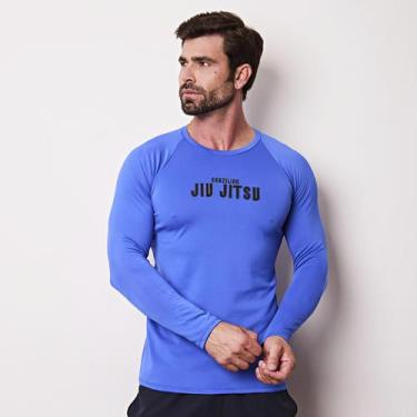 Imagem de Manga Longa Rash Guard Compressão Masculina Jiu Jitsu - Sem marca, Azu
