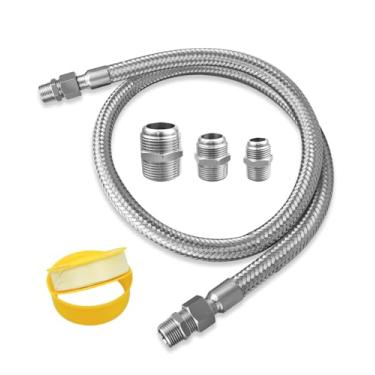 Imagem de Vaticas Mangueira jumper de compressor universal de grau industrial 1/5.1 cm NPT macho x 122 cm de comprimento, 398.9 °C, 450 PSI, mangueira de metal de aço inoxidável flexível para todo o corpo,