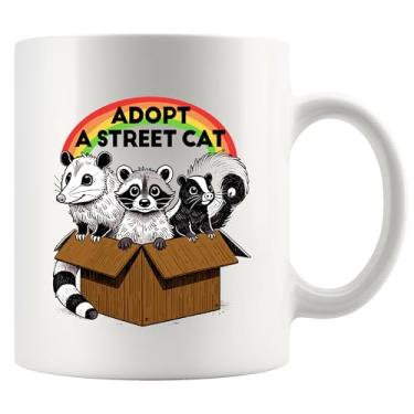 Imagem de Adopt A Street Cat Funny Guaxinim Amante Presentes Guaxinim Mãe Pai Namorada Namorado Irmã Irmão Novidade Caneca de Cerâmica 325 ml Caneca de Cerâmica Branca 325 ml Branco