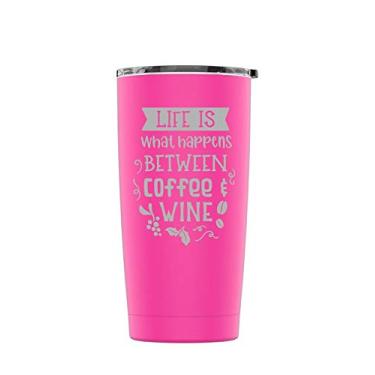 Imagem de Copo de aço inoxidável revestido com pó 590 ml Tampa à prova de respingos, isolamento a vácuo de parede tripla, caneca de café viagem, acampamento, trabalho, academia bebidas quentes e frias (rosa, Life Is)