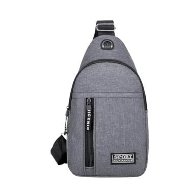 Imagem de Bolsa Transversal Crossbody Pochete Compacta e Moderna Unissex, Fabricada em Nylon Resistente, com Alça Ajustável para Uso no Peito, Costas ou Ombro, Saída para Fone de Ouvido (Cinza)