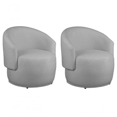 Imagem de Kit 2 Poltronas Decorativa Redondo Estofada Heitor Sala Escritório E Recepção Suede Prata Eli Móveis