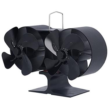 Imagem de Maquer Ventilador de fogão a lenha, ventilador de lareira de cabeça dupla, ventiladores de fogão a lenha de 8 lâminas, ventilador doméstico alimentado por calor para queimador de lenhas, ventilador de lareira ecológica para lareira a gás/pellet/queimador de madeira