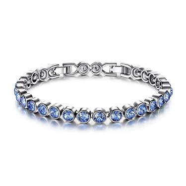 Imagem de ANGEL NINA Pulseira de tênis clássica de cristal banhada a ouro branco 14K para mulheres, presente para mulheres, azul, 7inch, Ouro branco, Cristal