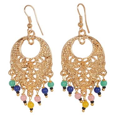 Imagem de Sunsoul Por Touchstone indiano Bollywood tradicional feito à mão nupcial casamento designer joias brincos longos em tom de ouro antigo ou prata para mulheres., Vidro Diamante Liga de aço, Sem pedra preciosa