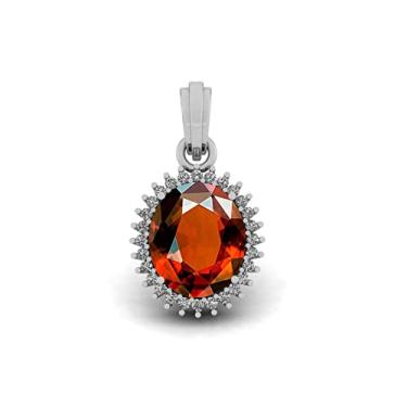 Imagem de LMDPRAJAPATIS Colar com pingente banhado a prata com pedra do mês de nascimento oval, pedra preciosa, Ametista