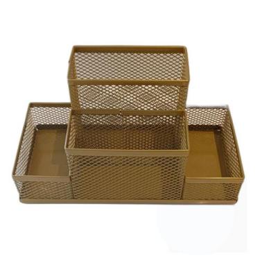 Imagem de Porta Caneta, Clips, Lembrete, Porta Treco, Dourado, 4 Divisórias Gv O