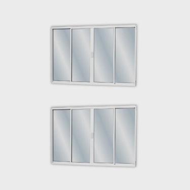 Imagem de Kit com 2 Janelasde Alumínio de Correr 100x200cm 4 Folhas 2 Fixas com Vidro Liso Linha...