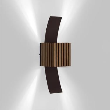 Imagem de Arandela Moderna LED Madeira e Alumínio Iluminação Bidirecional Externa/Interna (MARROM FRIO)