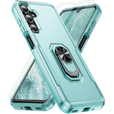 Imagem de Capa para celular Samsung Galaxy A16 5G [proteção contra quedas de grau militar de 15 pés] com 2 películas de vidro temperado, capa com suporte magnético resistente à prova de choque para Samsung