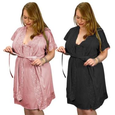 Imagem de Kit 2 Robes Roupão e 2 Camisolas Amamentação Plus Size Roupa de Dormir