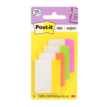 Imagem de Post-it Abas, 5 cm, sólido, cores brilhantes sortidas, 6 abas/cor, 4 cores, 24 abas/pacote (686-PLOY)