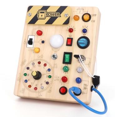 Imagem de Montessori Toys Clock Wooden Busy Board with 11 LED Light switches, Tooddler Sensory Travel Toys for 1+ Year Old Baby and Toddler