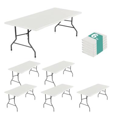 Imagem de LUSHVIDA Pacote com 6 toalhas de mesa de vinil com forro de flanela 122 x 76 cm - capas de mesa de plástico à prova d'água para toalhas de mesa dobráveis retangulares de 1,2 m com bordas elásticas