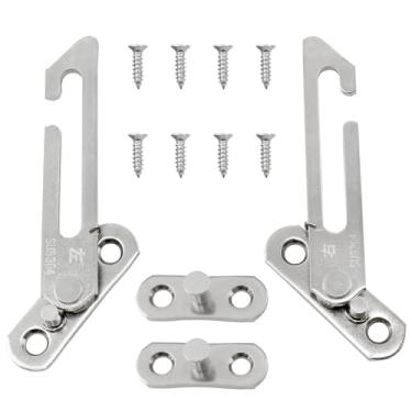 Imagem de FINBe Limitador de janela de aço inoxidável para abertura de janela 1 esquerda e 1 direita com 8 parafusos de montagem (9,99 x 4,6 cm)