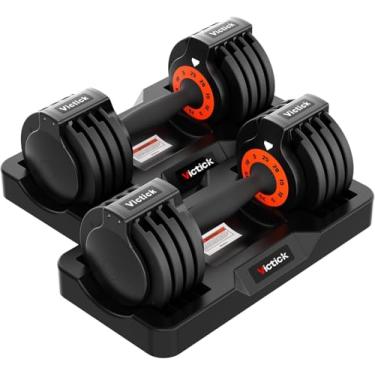 Imagem de Halteres ajustáveis – Par de pesos de mão de 11,3 kg com alças antiderrapantes inibidas; halteres sólidos para exercícios em casa, design com economia de espaço, pacote com 2 unidades - 11,3 kg