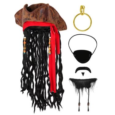 Imagem de Chapéu pirata Cosrea, fantasia de pirata para homens com tapa-olho e muito mais